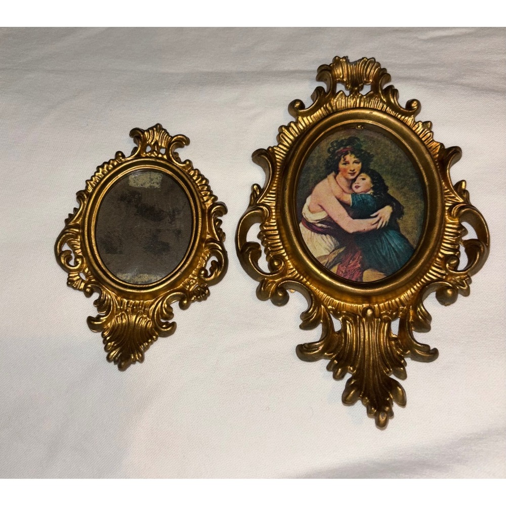 Vintage Ornate Gold Tone Picture Frames Pair Made in Hong Kong Baroque Floral